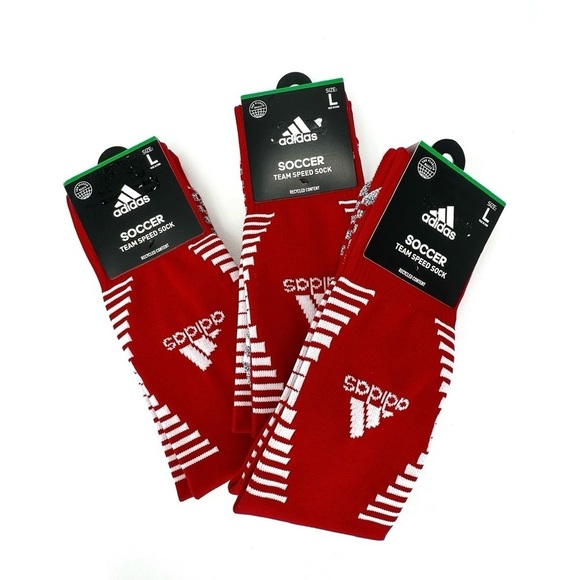 Adidas Men's Size Large Team Speed Soccer Socks 3 Pair Red White Gray New NWT - Picture 1 of 5